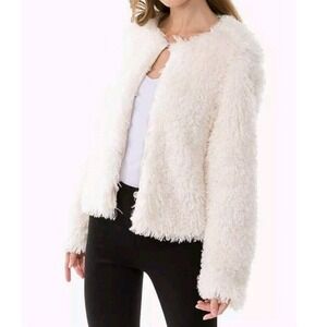 International Concept Women's White Sherpa Jacket Size Large Ashley